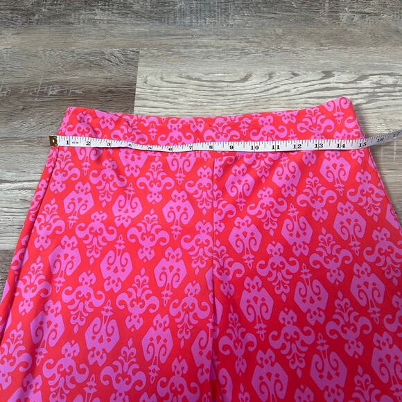 Jude Connally Leggings Pink Red Damask Print Cropped Stretch Pull-On Retro - Picture 6 of 8